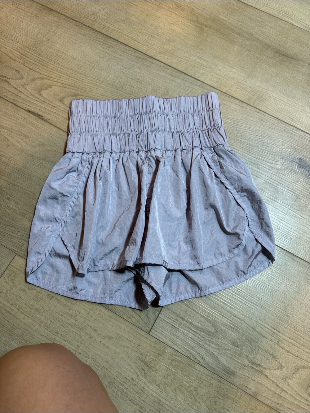 Free People Smocked High-Waist Flow Shorts in Dusty Mauve